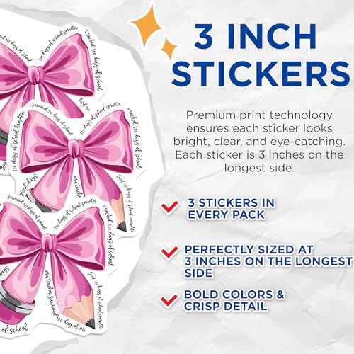 (3 Pack) 100 Days of School Decals - Teacher Student Celebration - School Event Stickers - 3 Inches On Longest Side - Easy Peel & Apply - Made in USA - 3MCS1845