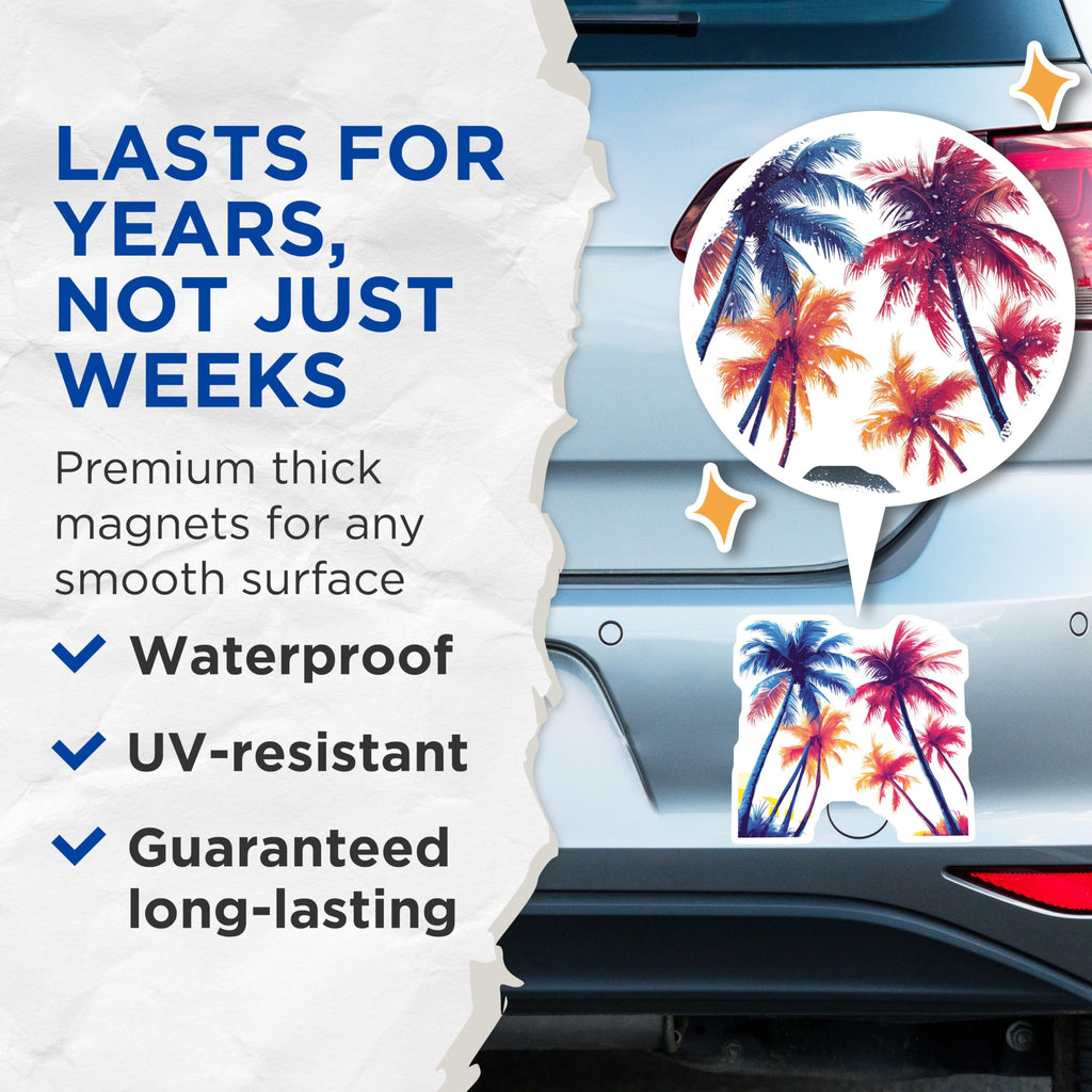 (2 Pack) Vaporwave Palm Tree Magnets - Retro Tropical Decor - Aesthetic Fridge Locker Magnets - 5 Inches On Longest Side - Thick Durable Magnet - Made in USA - MAG25775