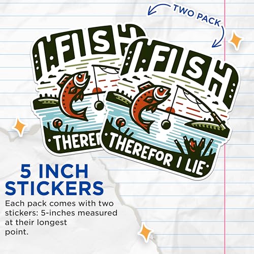 (2 Pack) Funny Fishing Stickers - Fisherman Humor Stickers - Fishing Lure Decal - 5" On Longest Side - Sticks to Any Smooth Flat Surface - Made in USA - BMCS2622