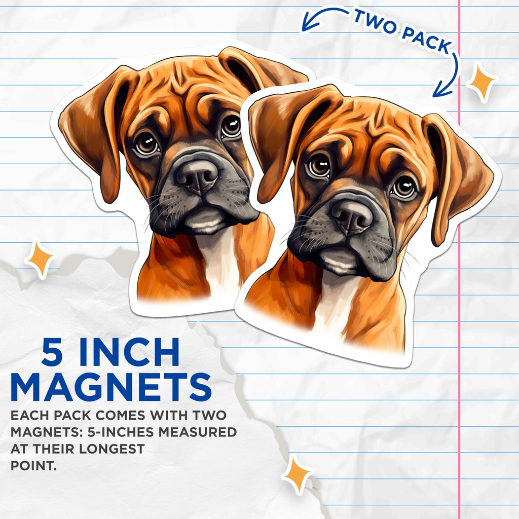 (2 Pack) Boxer Puppy Magnets - Dog Mom Dad Decor - Animal Lover Kitchen Art - 5 Inches On Longest Side - Thick Durable Magnet - Made in USA - MAG25929