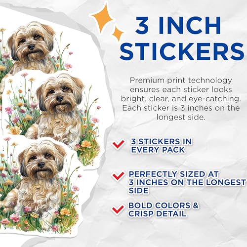 (3 Pack) Havapoo Dog Decals - Floral Puppy Stickers - Laptop Decal- 3 Inches On Longest Side - Easy Peel & Apply - Made in USA - 3MCS5223