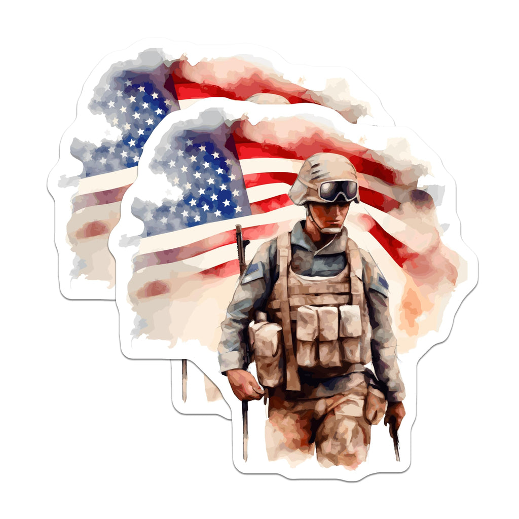 (2 Pack) US Military Soldier Magnets - American Flag Patriotic Art - Veteran Appreciation Remembrance Decor - 5 Inches On Longest Side - Thick Durable Magnet - Made in USA - MAG21664