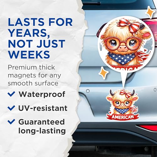 (2 Pack) American Cow Magnets - Patriotic Cow Magnets - Cute Animal Magnets for Fridge- 5" On Longest Side - for Fridges, Toolboxes, Cars - Made in USA - MAG2705