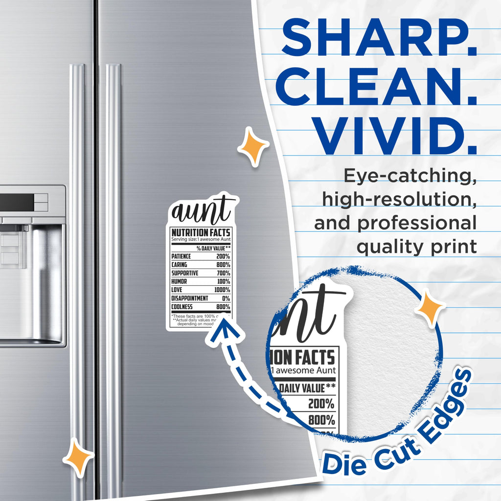 (2 Pack) Aunt Nutrition Facts Magnets - Cool Aunt - Auntie Appreciation - 5" On Longest Side - Premium Magnet - for Cars, Refrigerators, Toolboxes, Lockers - Made in USA - MAG14870