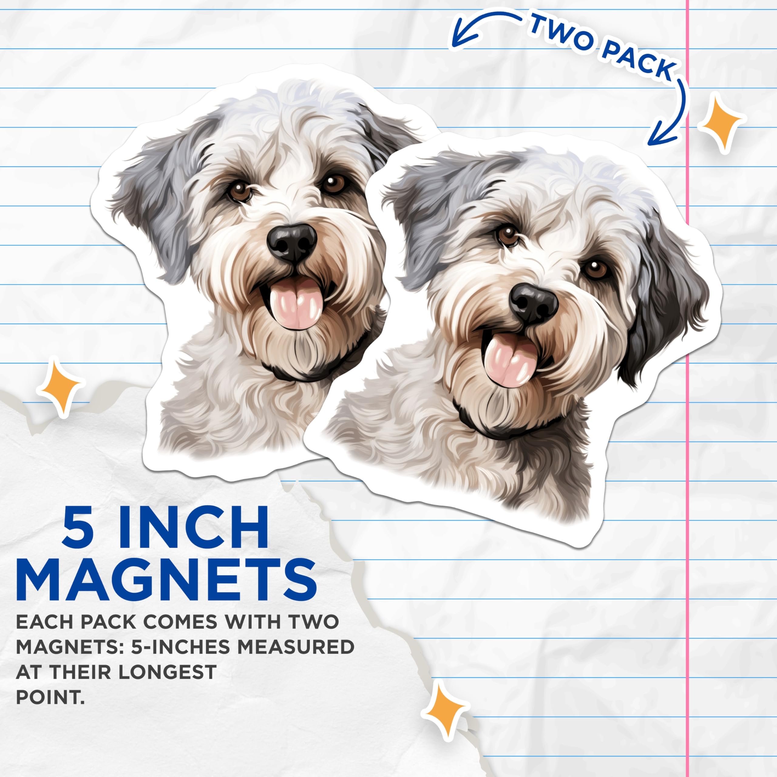 (2 Pack) Fluffy Dog Magnets - Adorable Pet Lover Accessory - Schnauzer Mix Fridge Decor - 5 Inches On Longest Side - Thick Durable Magnet - Made in USA - MAG30665