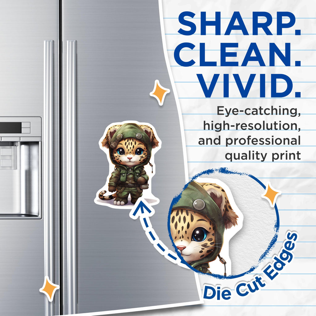 (2 Pack) Leopard in Uniform Magnets - Cute Animal Magnets - Fridge Decoration Magnets - 5" On Longest Side - Premium Magnet - for Cars, Refrigerators, Toolboxes, Lockers - Made in USA - MAG16697