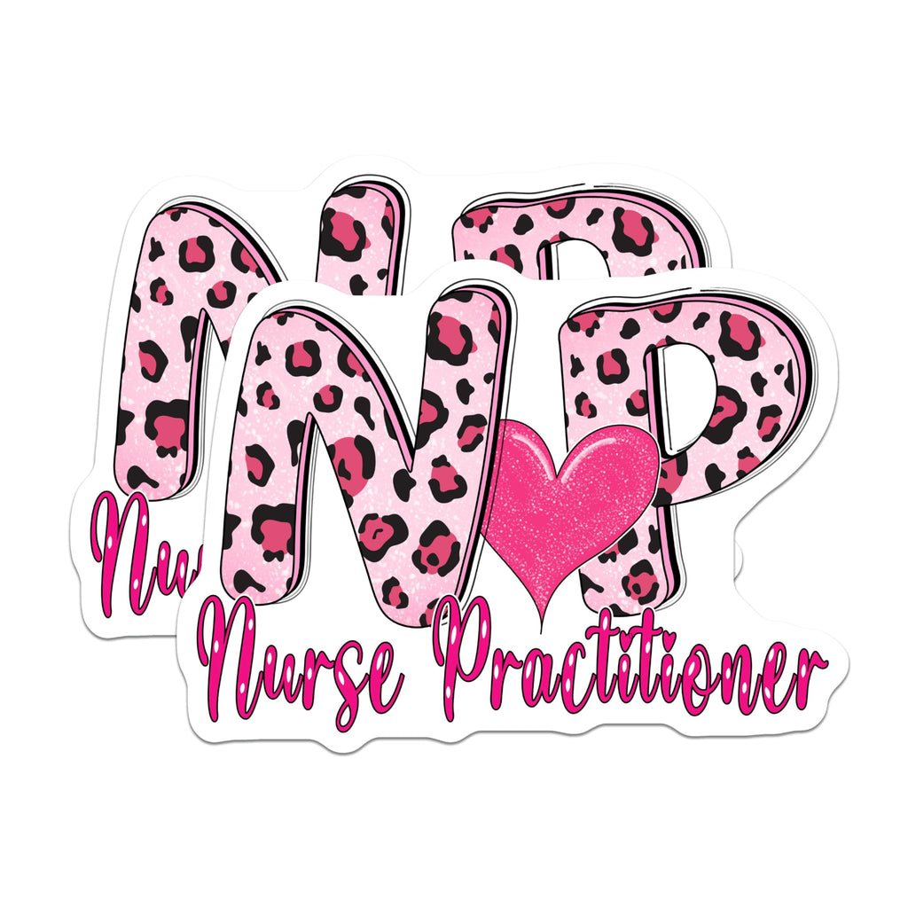 (2 Pack) Nurse Practitioner Magnets - Pink Leopard NP Decor - Healthcare Professional Recognition - Medical Staff Accessory - 5 Inches On Longest Side - Thick Durable Magnet - Made in USA - MAG19212