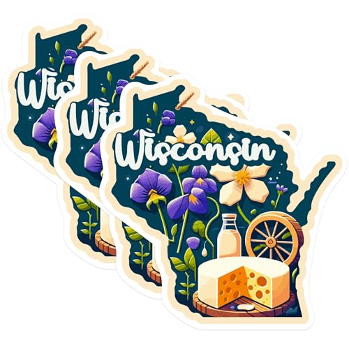 (3 Pack) Wisconsin Decals - Wisconsin State Pride - Laptop Decal - 3 Inches On Longest Side - Easy Peel & Apply - Made in USA - 3MCS0169