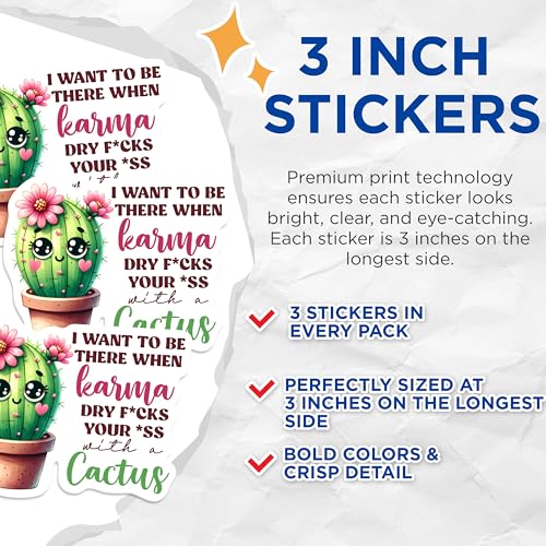 (3 Pack) Karma Cactus Decals - Funny Saying - Laptop Decals - 3 Inches On Longest Side - Easy Peel & Apply - Made in USA - 3MCS0268