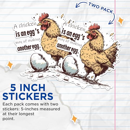 (2 Pack) Chicken Quote Stickers - Farm Animal Stickers - Funny Chicken Egg Stickers for Laptop and Water Bottle - 5" On Longest Side - Sticks to Any Smooth Flat Surface - Made in USA - BMCS2590