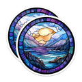 (2 Pack) Stained Glass Ocean Magnets - Sunset Landscape Scene - Vibrant Nature Refrigerator Accent - 5 Inches On Longest Side - Thick Durable Magnet - Made in USA - MAG25572