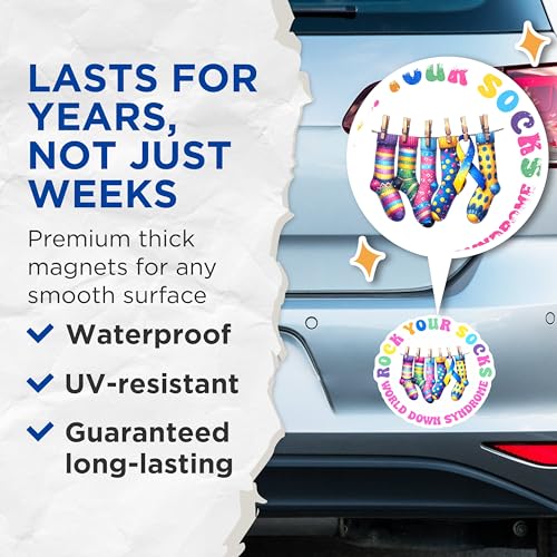 (2 Pack) Rock Your Socks Magnets - World Down Syndrome - 5" On Longest Side - for Cars, Fridges, Toolboxes - Made in USA - MAG8196