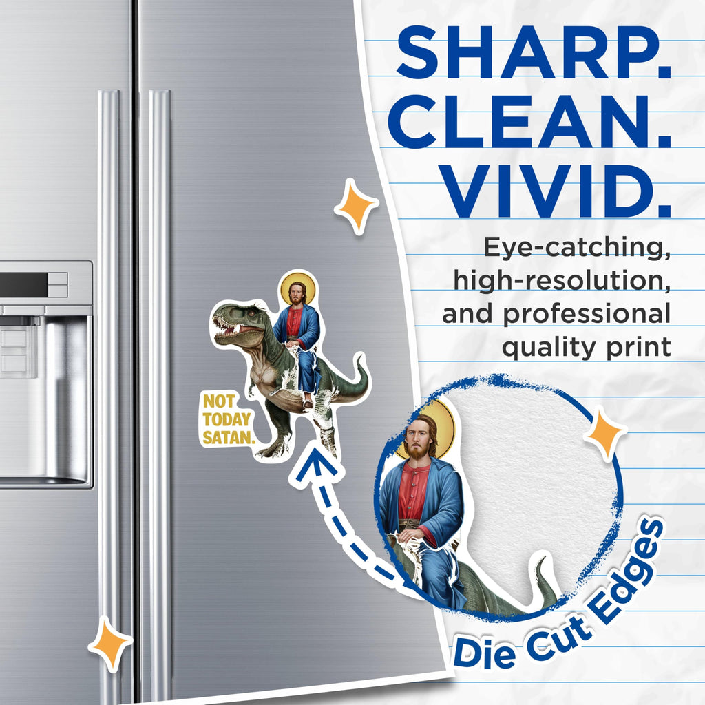 (2 Pack) Not Today Satan Magnets - Funny Jesus Riding A Dinosaur Magnets - 5 Inches On Longest Side - Premium Magnet - for Cars, Refrigerators, Toolboxes - Made in USA - MAG2065