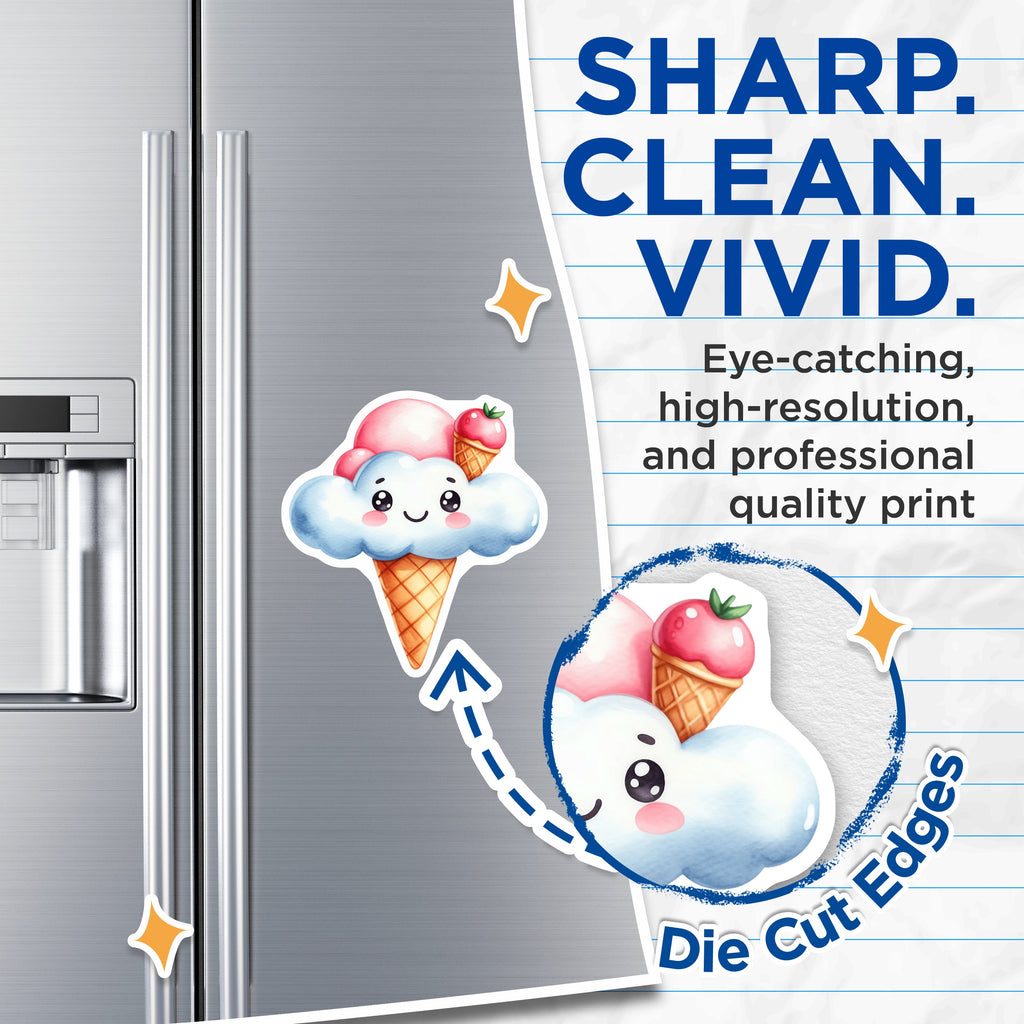 (2 Pack) Kawaii Cloud Ice Cream Magnets - Cute Dessert Fridge Decor - Happy Face Kitchen Accessories for Teens - 5 Inches On Longest Side - Thick Durable Magnet - Made in USA - MAG37977