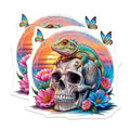 (2 Pack) Skull with Lizard Stickers - Floral Skull Stickers - Colorful Butterfly Stickers - 5" On Longest Side - Sticks to Smooth Flat Surfaces - Made in USA - BMCS4621
