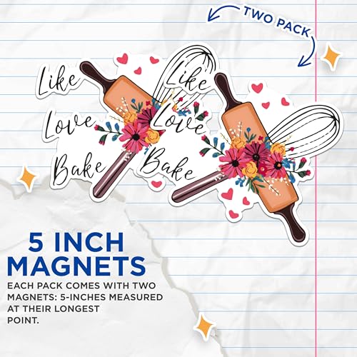 (2 Pack) Like Love Bake Magnets - Floral Kitchen Magnets - Baking Decor Magnets for Bakers- 5" On Longest Side - for Fridges, Toolboxes, Cars - Made in USA - MAG2994