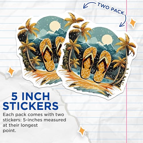 (2 Pack) Summer Beach Stickers - 5" On Longest Side - Sticks to Smooth Flat Surfaces - Made in USA - BMCS9325 - BMCS9325