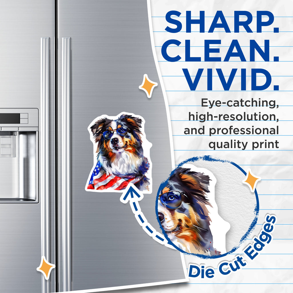 (2 Pack) Australian Shepherd Magnets - Patriotic Dog Art - USA Flag Decor for Dog Lovers - 5 Inches On Longest Side - Thick Durable Magnet - Made in USA - MAG38265