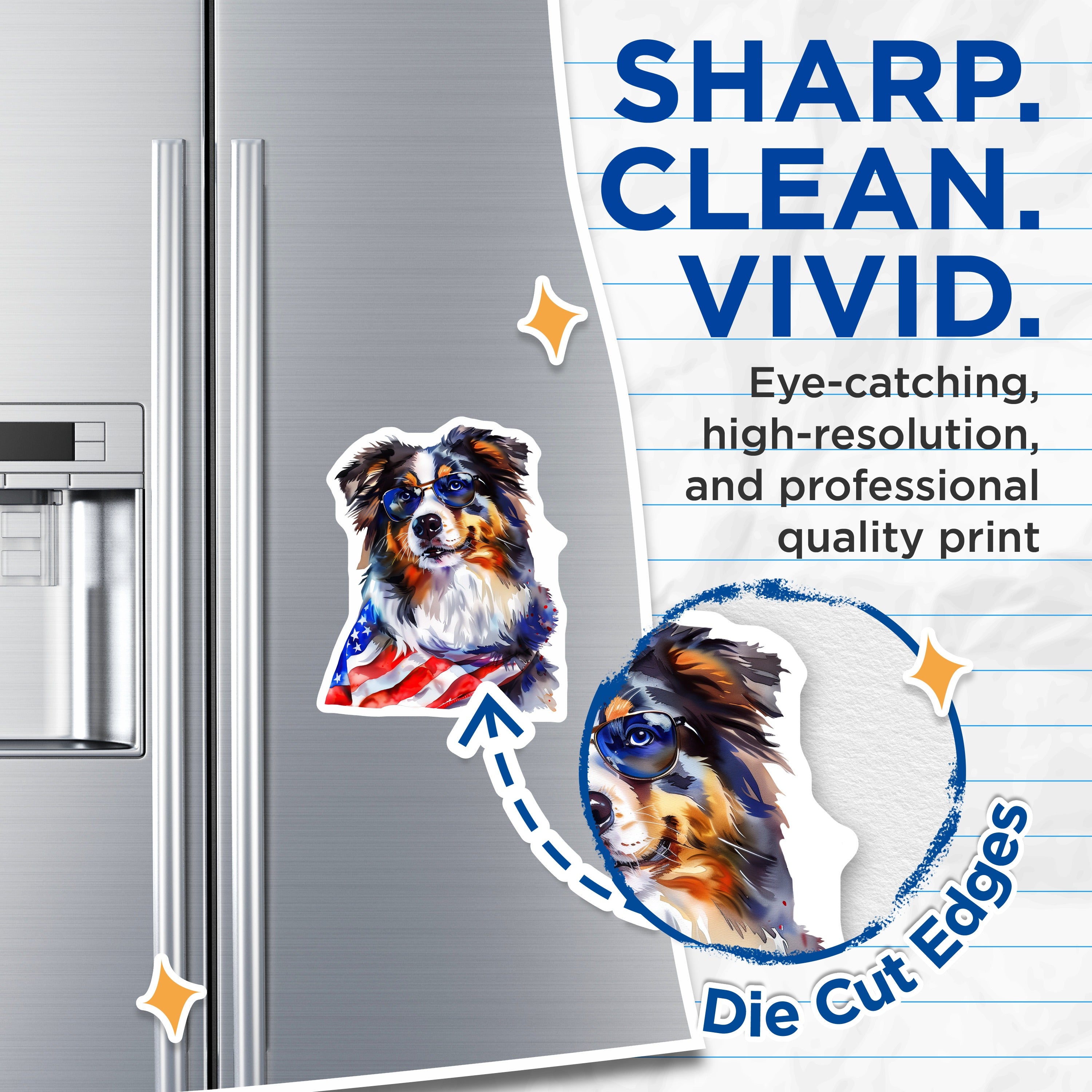 (2 Pack) Australian Shepherd Magnets - Patriotic Dog Art - USA Flag Decor for Dog Lovers - 5 Inches On Longest Side - Thick Durable Magnet - Made in USA - MAG38265