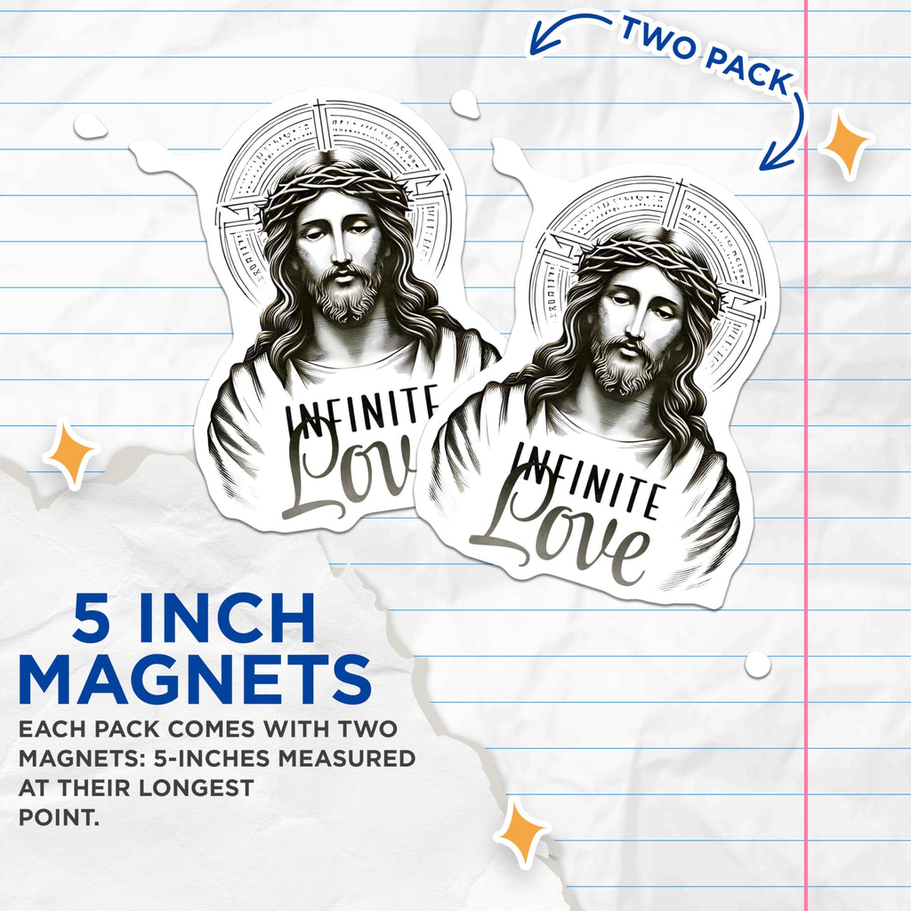 (2 Pack) Jesus Christ Magnets - Infinite Love Decor - Christian Faith Spiritual Home - 5 Inches On Longest Side - Thick Durable Magnet - Made in USA - MAG25169