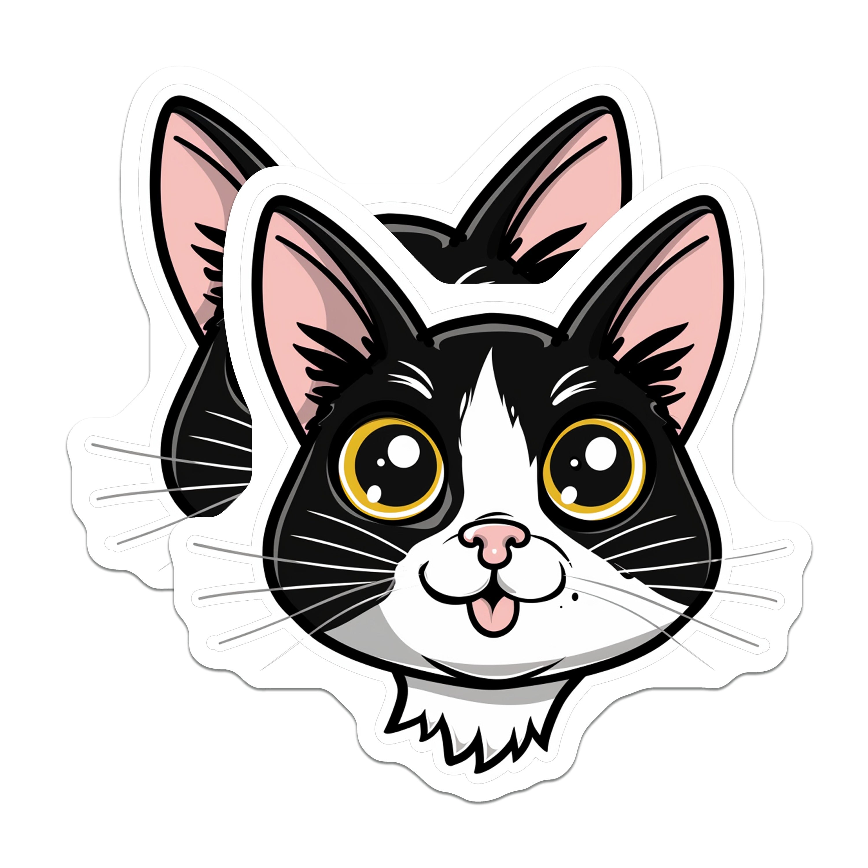 (2 Pack) Cute Cat Magnets - Black White Kitten Face - Kawaii Pet Lover Decor - 5 Inches On Longest Side - Thick Durable Magnet - Made in USA - MAG39308