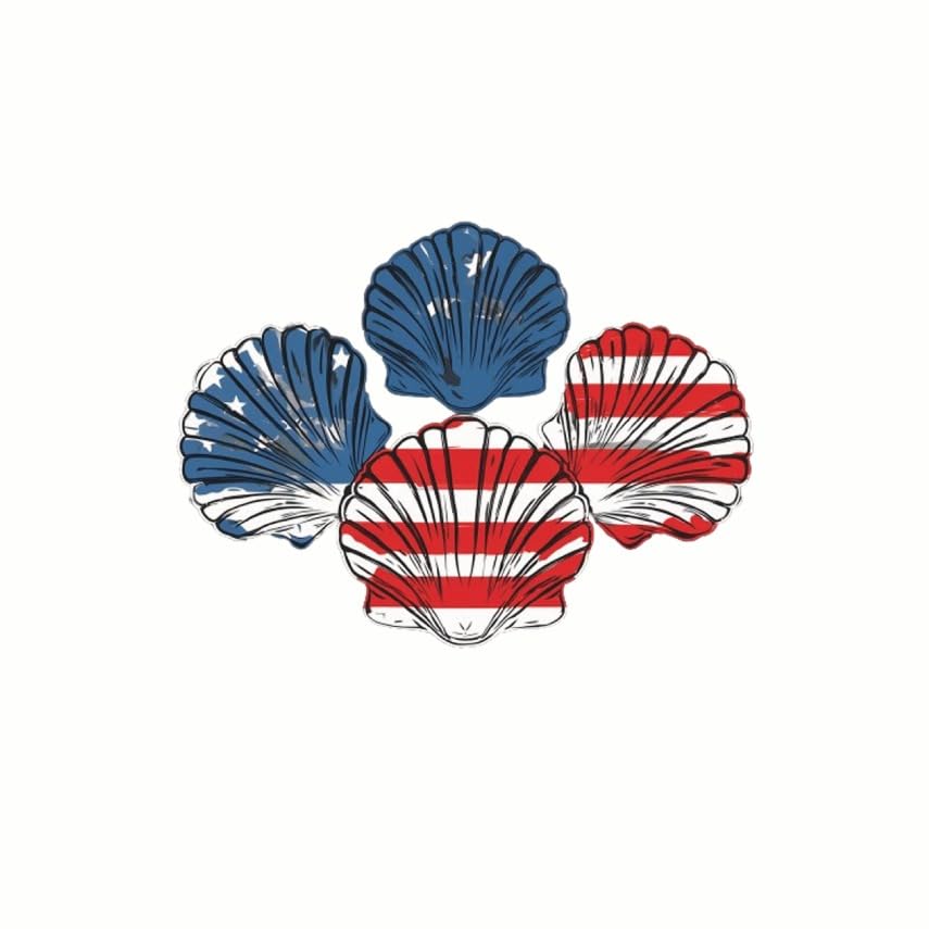 (3 Pack) Patriotic Seashell Decals - American Flag Decals - USA Pride Decals - 3 Inches On Longest Side - Easy Peel & Apply - Made in USA - 3MCS7733