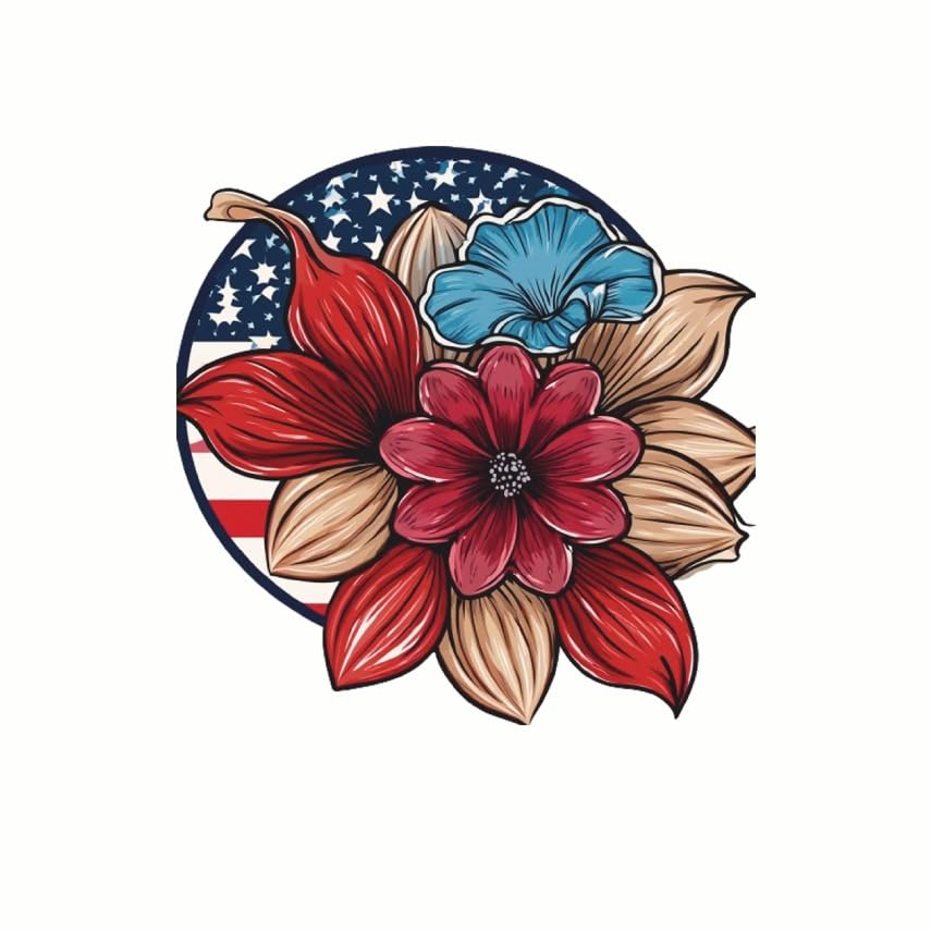 (3 Pack) Patriotic Flower Decals - USA Flag Floral - Laptop Water Bottle Decals - 3 Inches On Longest Side - Easy Peel & Apply - Made in USA - 3MCS7749