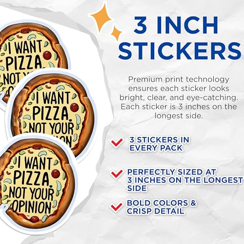 (3 Pack) Pizza Decals - Laptop Decal - Foodie Stickers - 3 Inches On Longest Side - Easy Peel & Apply - Made in USA - 3MCS0553