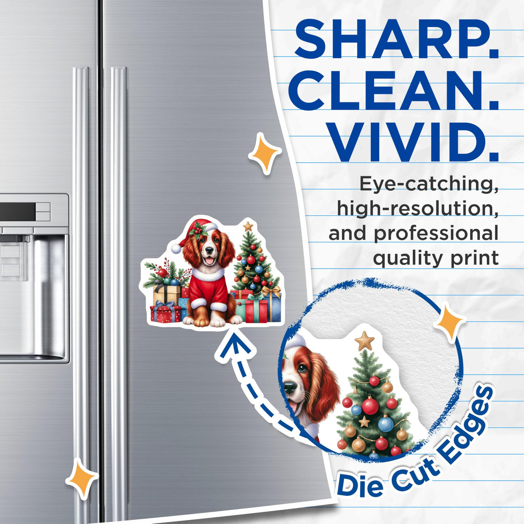 (2 Pack) Adorable Christmas Dog Magnets - Festive Santa Puppy Decor - Holiday Pet Lover Kitchen Fridge - 5 Inches On Longest Side - Thick Durable Magnet - Made in USA - MAG26391