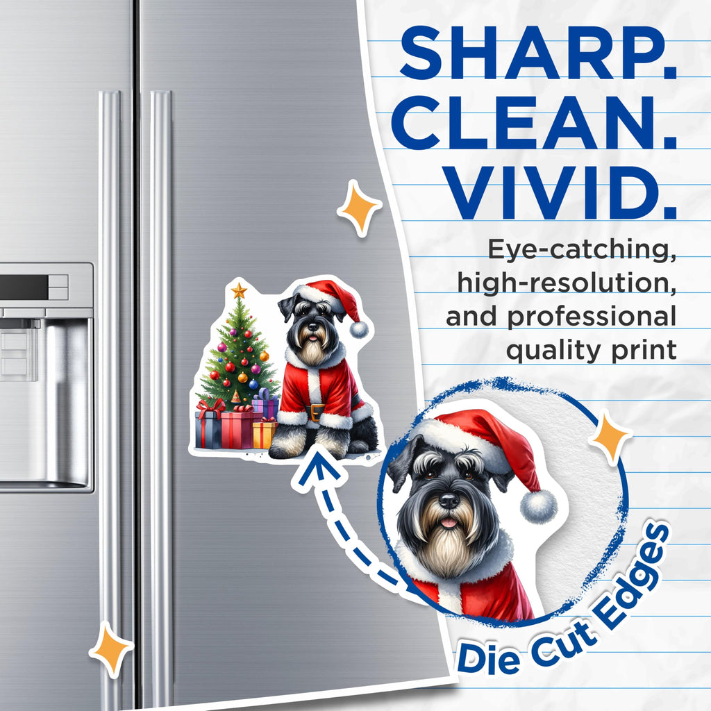 (2 Pack) Schnauzer Santa Christmas Magnets - Cute Dog Holiday Decor - Pet Lover Seasonal Accent - 5 Inches On Longest Side - Thick Durable Magnet - Made in USA - MAG27617