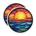 (2 Pack) Stained Glass Sunset Magnets - Ocean Wave Fridge Decor - Boho Beach Aesthetic Art - 5 Inches On Longest Side - Thick Durable Magnet - Made in USA - MAG25862
