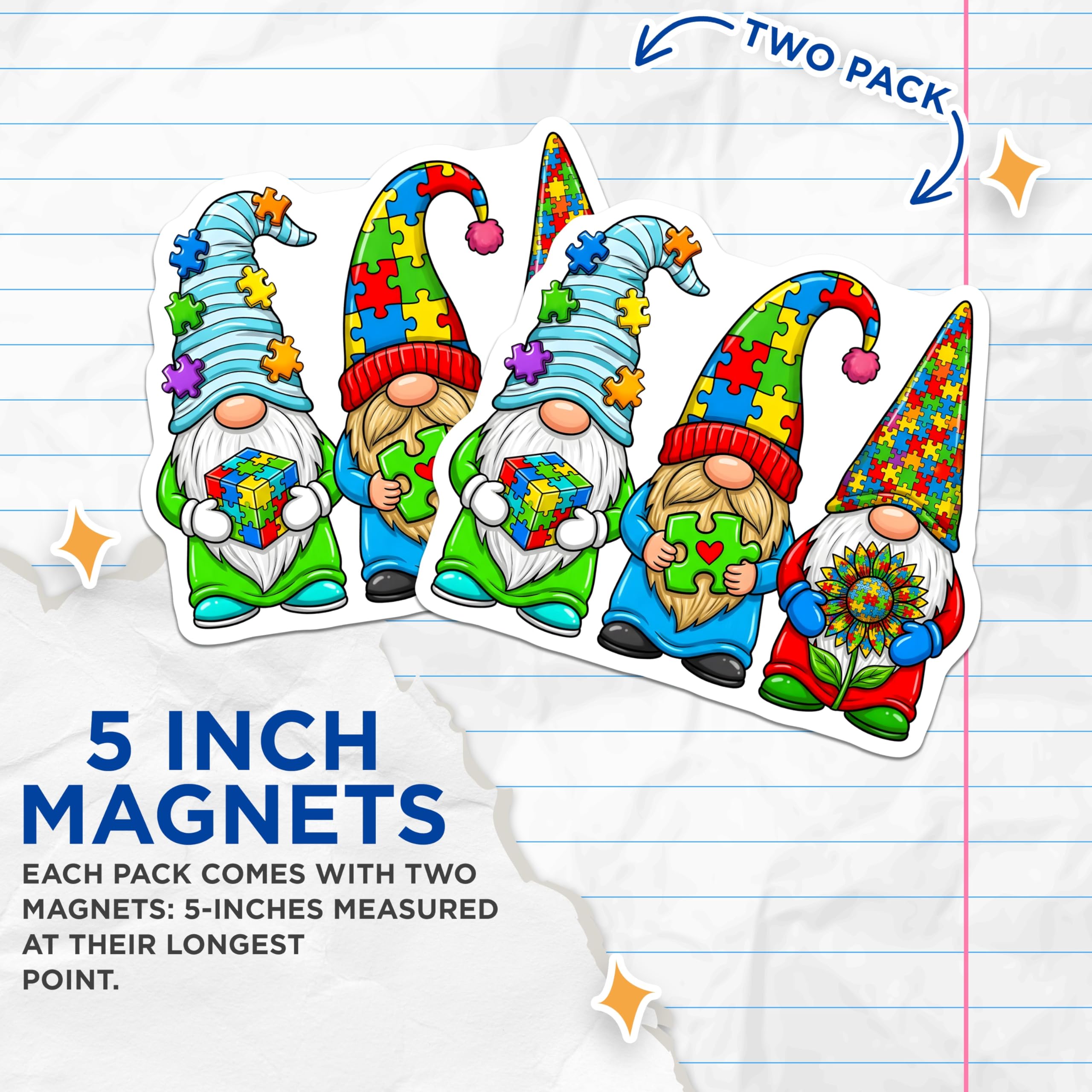 (2 Pack) Autism Awareness Gnomes Magnets - Puzzle Piece Neurodiversity Decor - Special Education Teacher Support - 5 Inches On Longest Side - Thick Durable Magnet - Made in USA - MAG29962