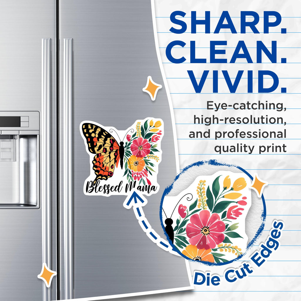 (2 Pack) Blessed Mama Magnets - Butterfly Design - Floral Decor - 5" On Longest Side - for Cars, Fridges, Toolboxes - Made in USA - MAG7718