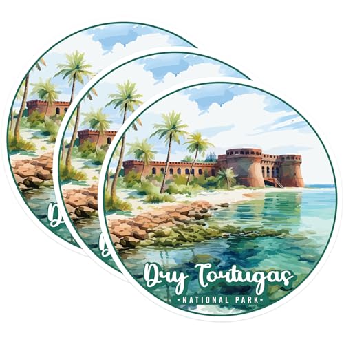 (3 Pack) Dry Tortugas Decals - National Park Decor - Tropical Island Vacation - 3 Inches On Longest Side - Easy Peel & Apply - Made in USA - 3MCS0460