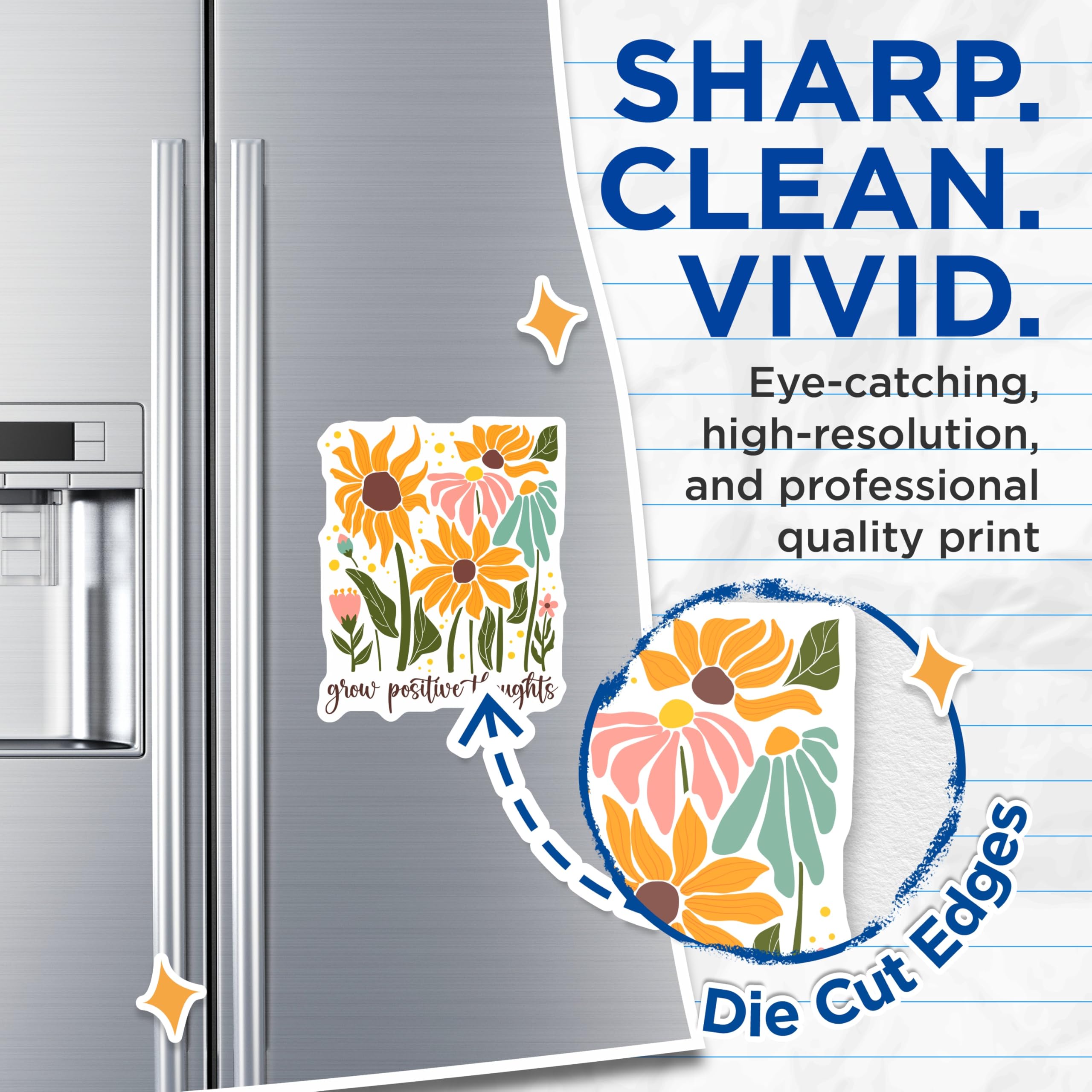 (2 Pack) Floral Magnets - Sunflower Magnets - Grow Positive Thoughts Home Decor Magnets - 5" On Longest Side - Premium Magnet - for Cars, Refrigerators, Toolboxes, Lockers - Made in USA - MAG17358