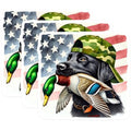(3 Pack) Labrador Duck Hunting Decals - Camo Hat Dog - American Flag Dog Decal - 3 Inches On Longest Side - Easy Peel & Apply - Made in USA - 3MCS7425