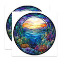 (2 Pack) Stained Glass Ocean Magnets - Vibrant Underwater Reef Scene - Colorful Marine Life Decor - Beach House Aesthetic - 5 Inches On Longest Side - Thick Durable Magnet - Made in USA - MAG23587