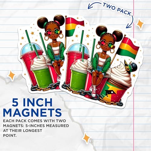 (2 Pack) Cute Afro Girl Star Glasses Magnets - Afrocentric Smoothie Art - Fun Summer Vibes - Star Sunglasses Decor - 5" On Longest Side - for Cars, Fridges, Toolboxes - Made in USA - MAG7354