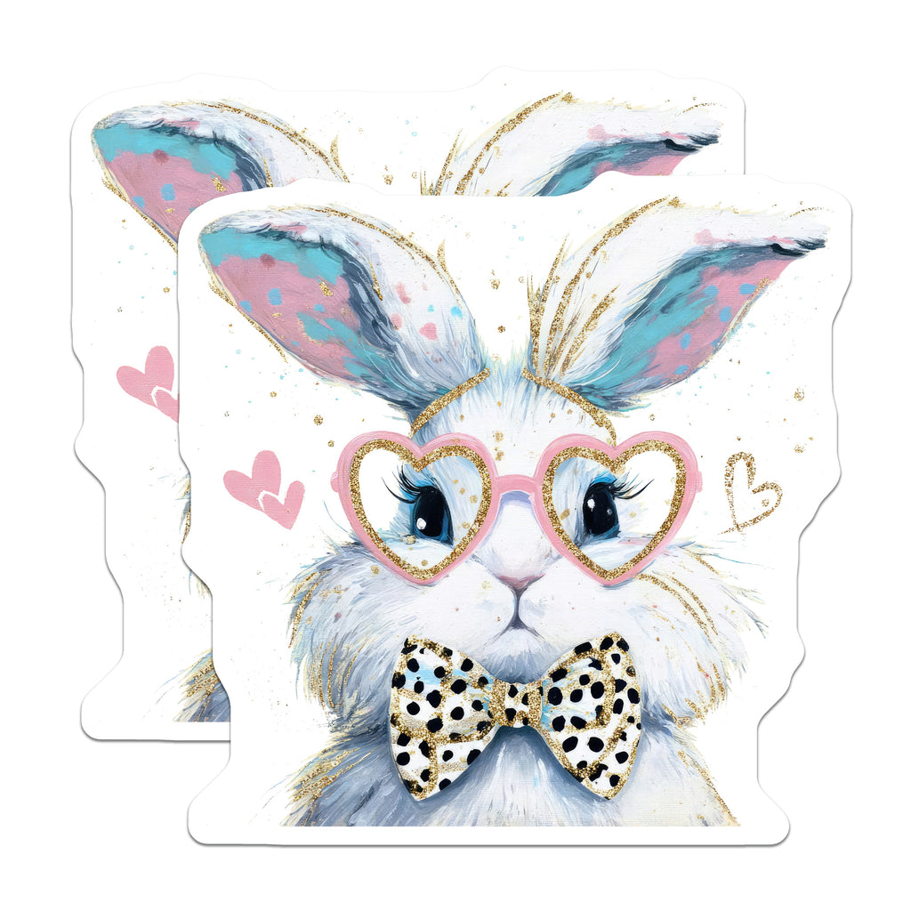 (2 Pack) Cute Bunny Magnets - Pink Heart Glasses - Polka Dot Bow Tie - Kawaii Rabbit Decor - Aesthetic Animal Fridge Magnets - 5 Inches On Longest Side - Thick Durable Magnet - Made in USA - MAG37693