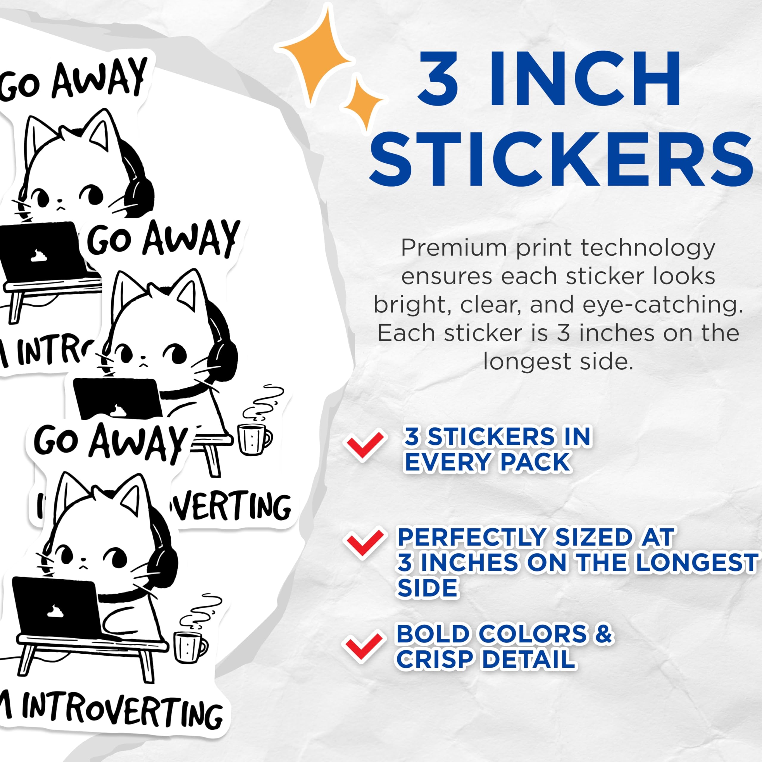 (3 Pack) Introvert Cat Decals - Laptop Decal - Funny Cat Sticker - Introverting Decal - 3 Inches On Longest Side - Easy Peel & Apply - Made in USA - 3MCS6579