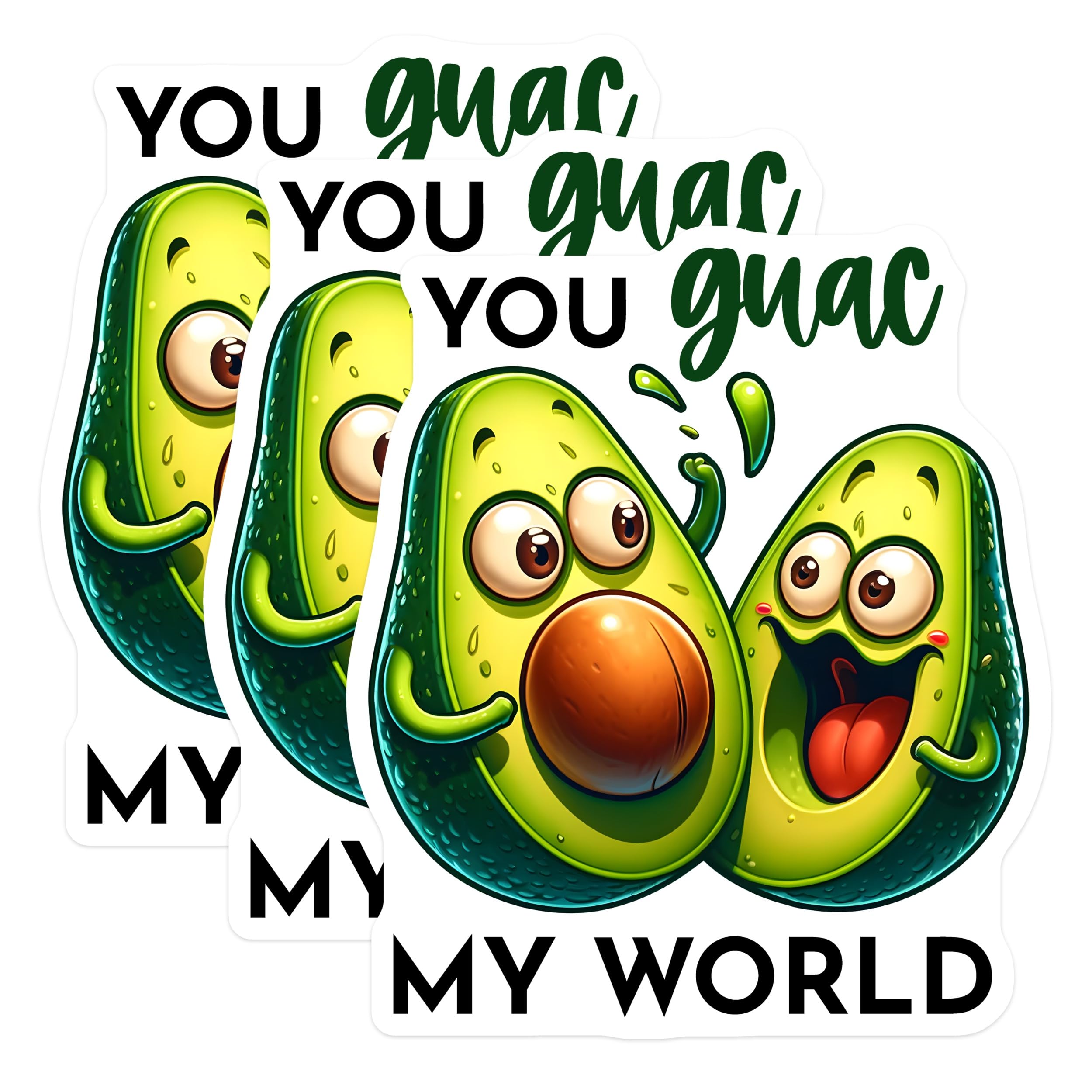 (3 Pack) Avocado Pun Decals - You Guac My World - Funny Foodie Decals - 3 Inches On Longest Side - Easy Peel & Apply - Made in USA - 3MCS7542