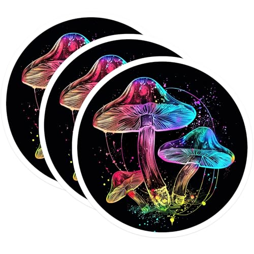(3 Pack) Trippy Mushroom Decals - Psychedelic Art Stickers - Colorful Fungi Decor- 3 Inches On Longest Side - Easy Peel & Apply - Made in USA - 3MCS5492
