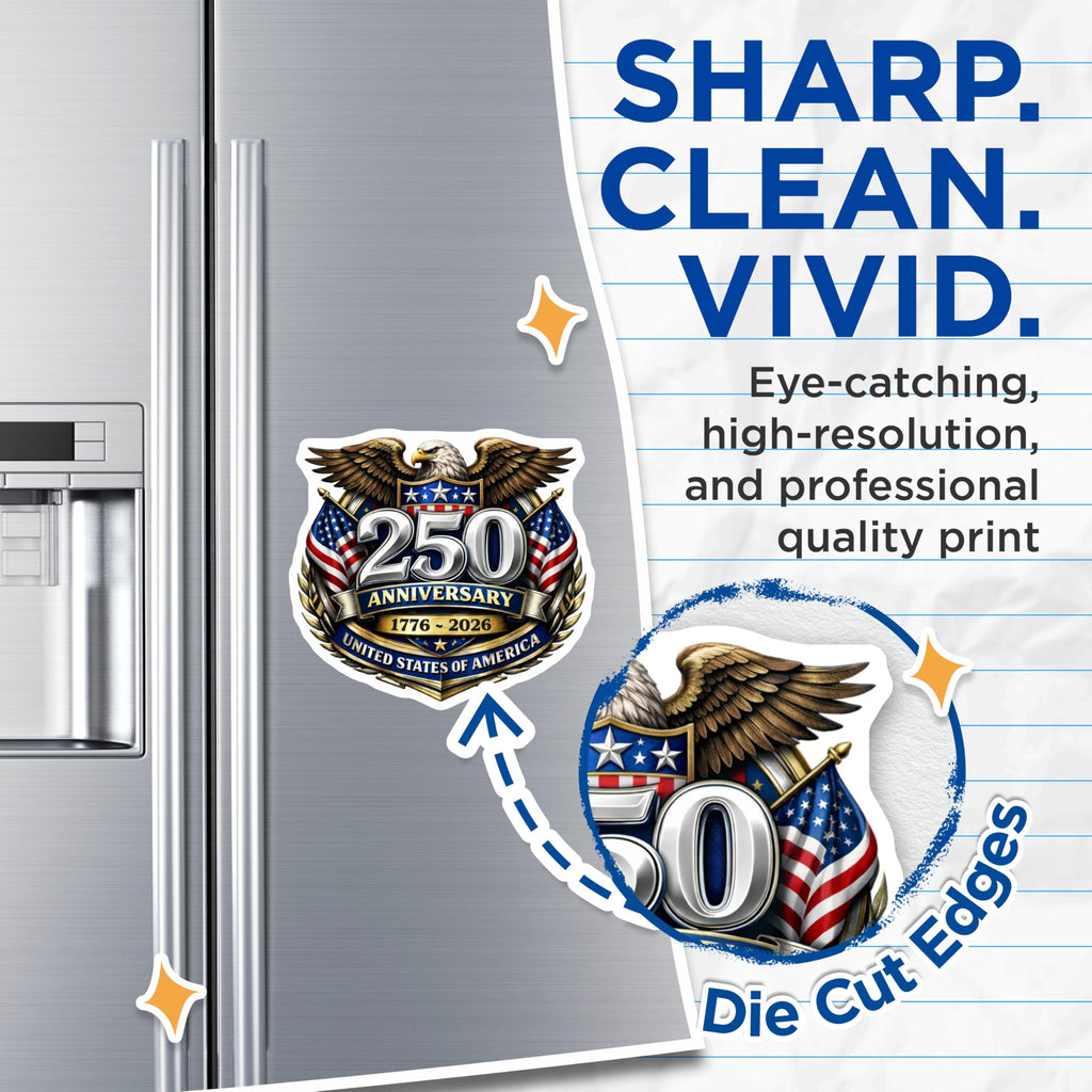 (2 Pack) USA 250th Anniversary Magnets - Patriotic Eagle Emblem - American Freedom Keepsake - 5 Inches On Longest Side - Thick Durable Magnet - Made in USA - MAG257