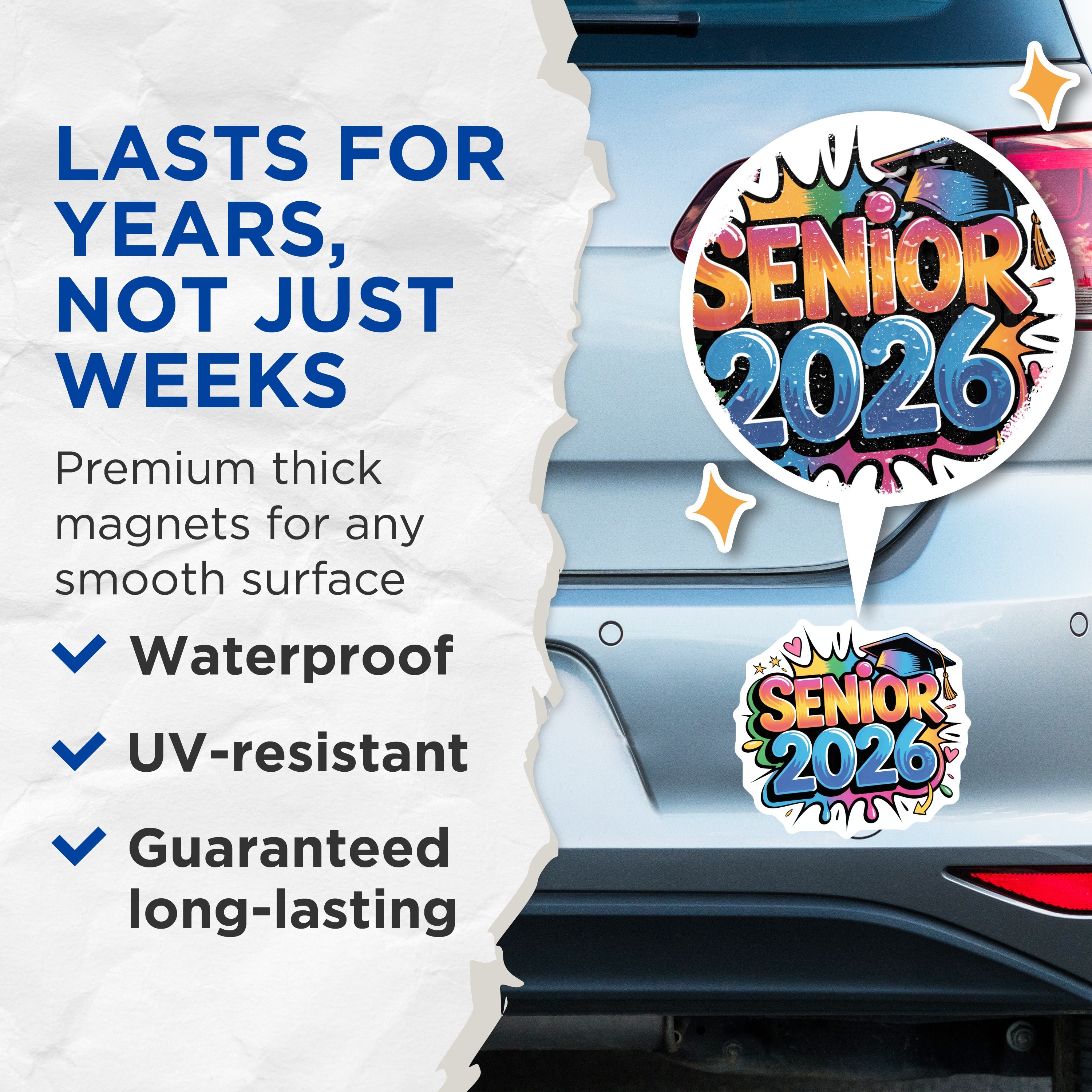 (2 Pack) Senior 2026 Magnets - Class of 2026 Grad Cap Decor - High School College Graduation Celebration - 5 Inches On Longest Side - Thick Durable Magnet - Made in USA - MAG36459