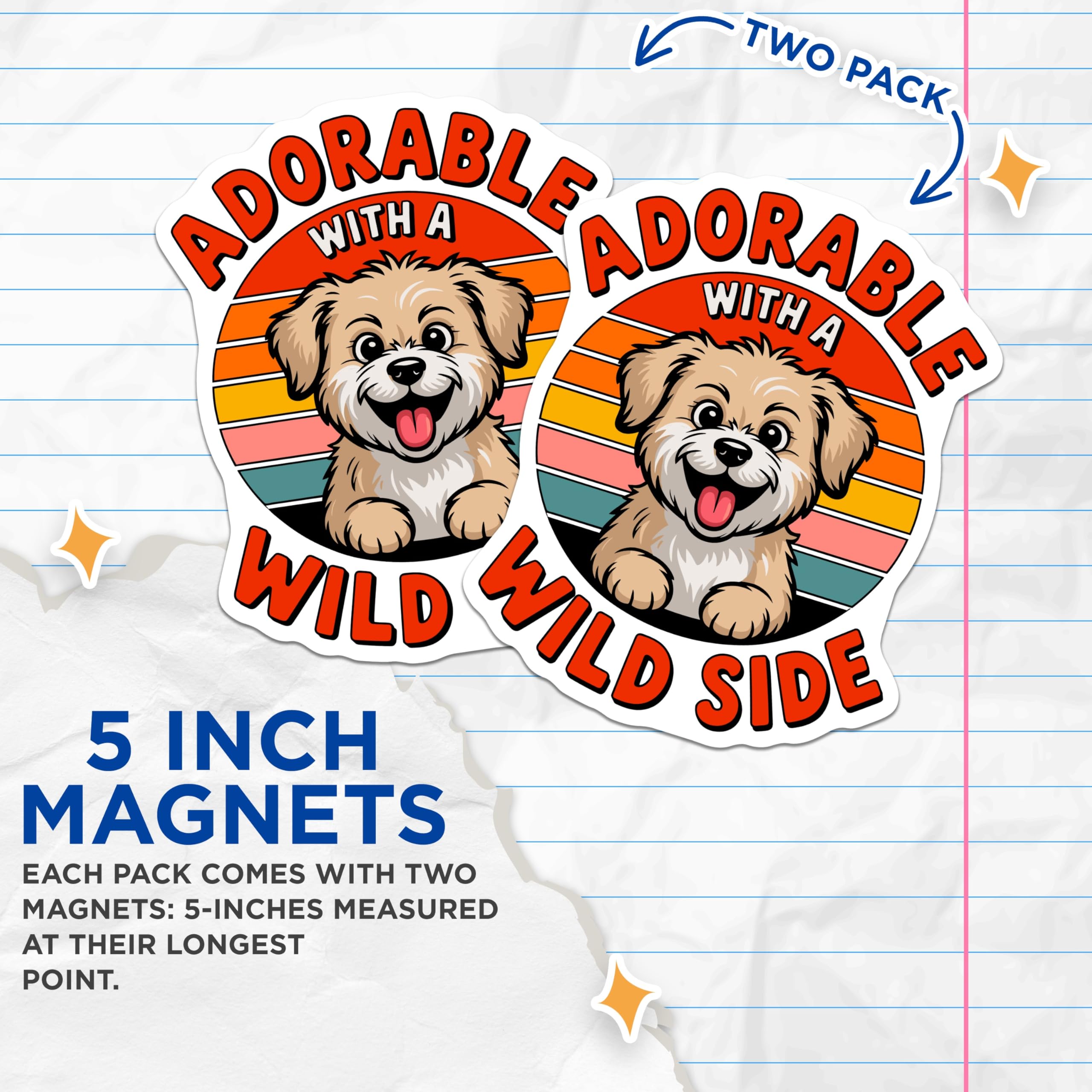 (2 Pack) Adorable Wild Side Dog Magnets - Cute Dog Lover Refrigerator Magnets - Funny Pet Owner Retro Sunset Decor - 5 Inches On Longest Side - Thick Durable Magnet - Made in USA - MAG29668
