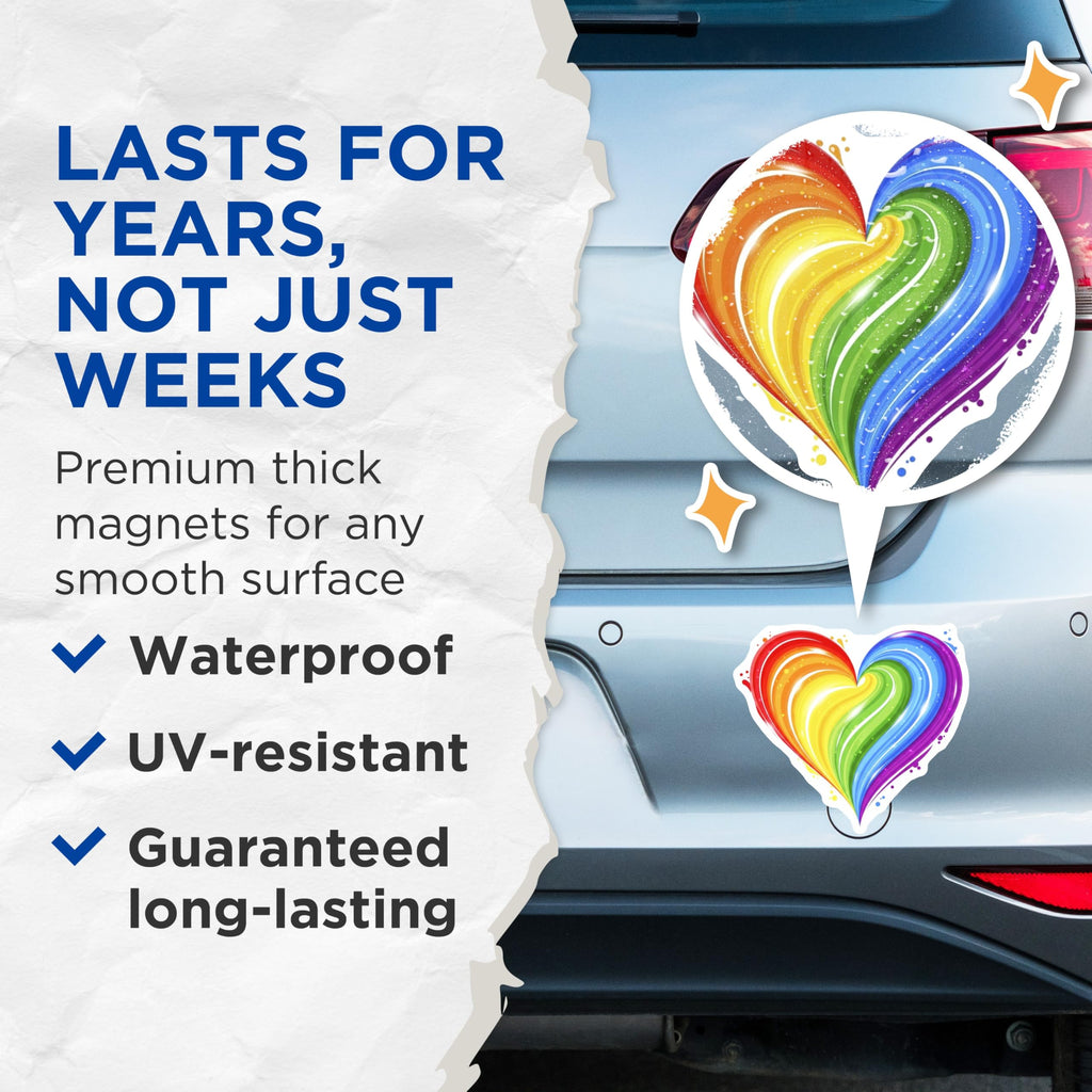 (2 Pack) Rainbow Heart Magnets - Pride Decor - Vibrant Heart Magnet - 5" On Longest Side - Premium Magnet - for Cars, Refrigerators, Toolboxes, Lockers - Made in USA - MAG16651
