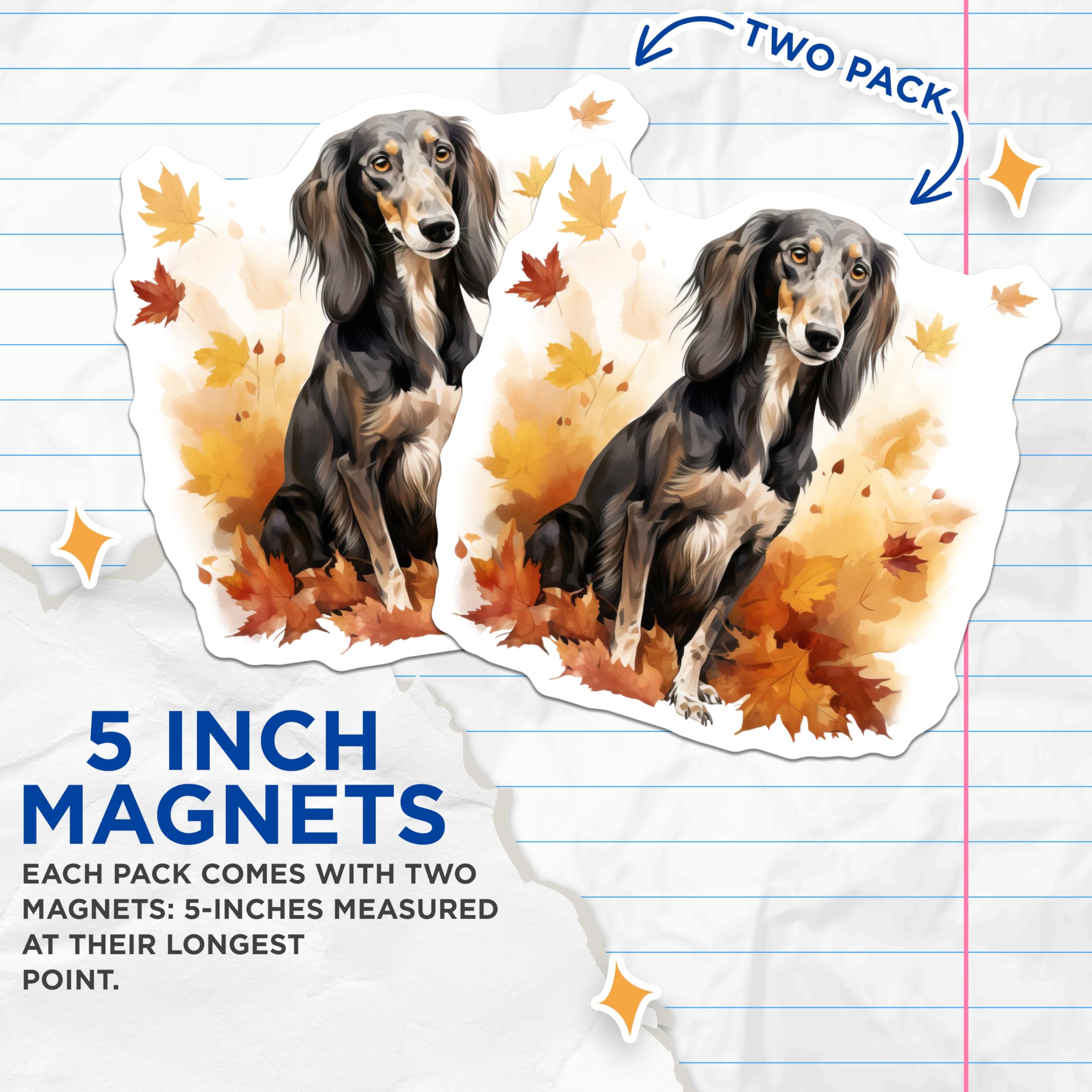 (2 Pack) Long Haired Dachshund Magnets - Autumn Fall Decor - Dog Lover Accents - 5 Inches On Longest Side - Thick Durable Magnet - Made in USA - MAG26854
