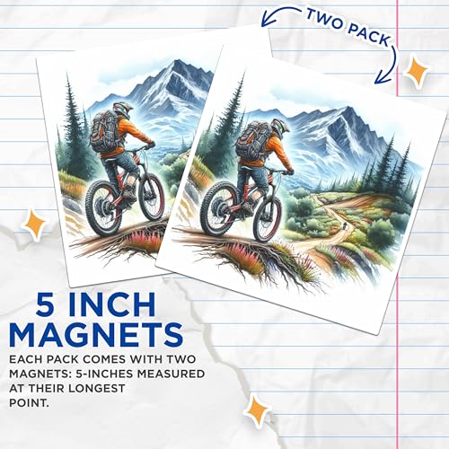 (2 Packs) Mountain Biking Riding in The Mountains Magnets - Mountain Biking Magnets - 5 Inches On Longest Side - Premium Magnet - for Fridges, Toolboxes, Cars - Made in USA - MAG2495