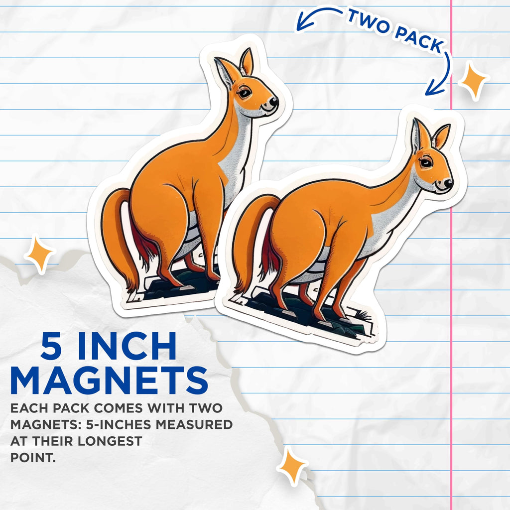 (2 Pack) Kangaroo Magnets - Iconic Australian Wildlife Refrigerator Decor - Adorable Marsupial Animal Art Souvenir - 5 Inches On Longest Side - Thick Durable Magnet - Made in USA - MAG23124