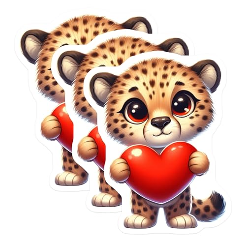 (3 Pack) Cheetah Heart Decals - Cute Animal - Laptop Decals - 3 Inches On Longest Side - Easy Peel & Apply - Made in USA - 3MCS2422